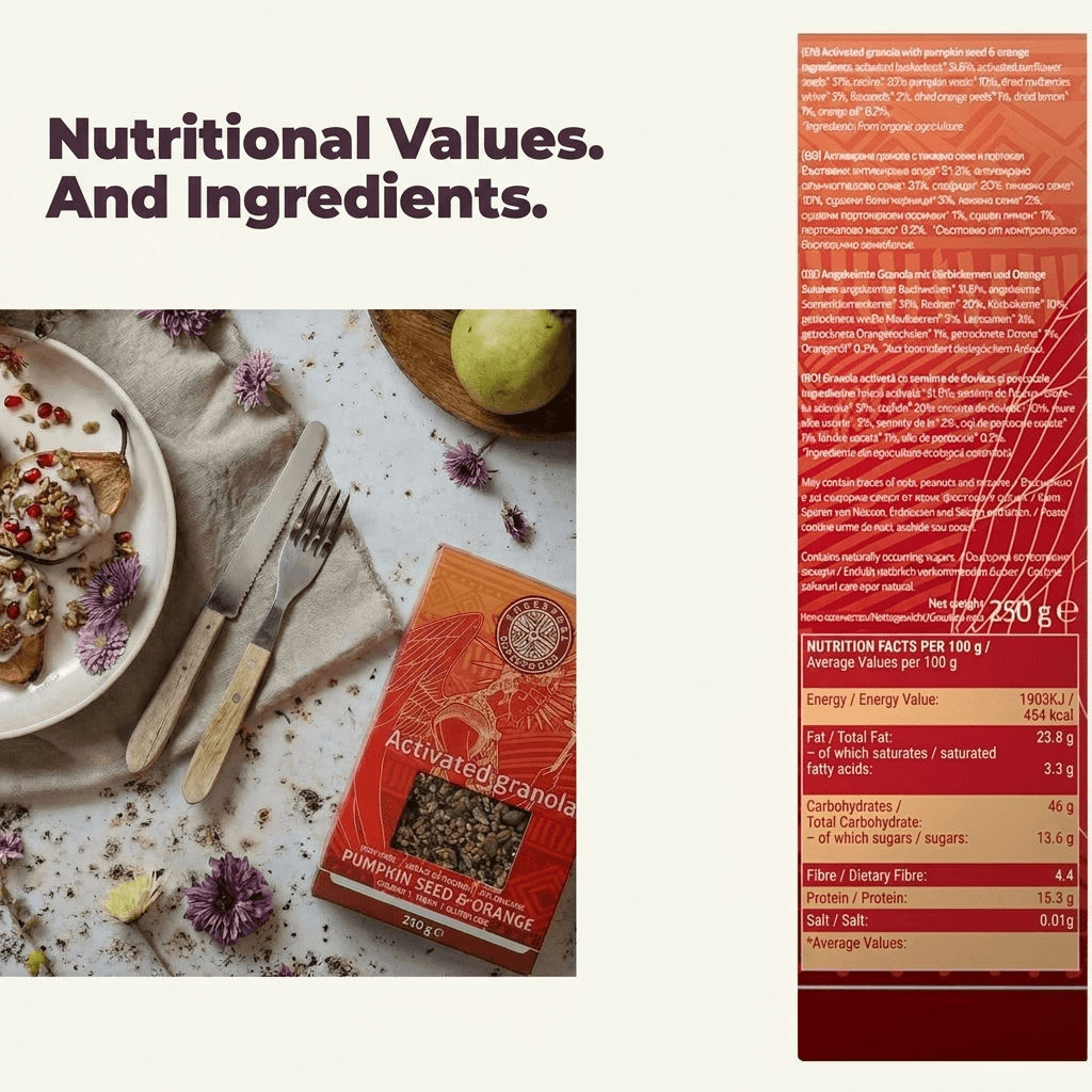 SOL – citrusy activated granola with pumpkin seeds and orange (Box of 6 × 250 g)