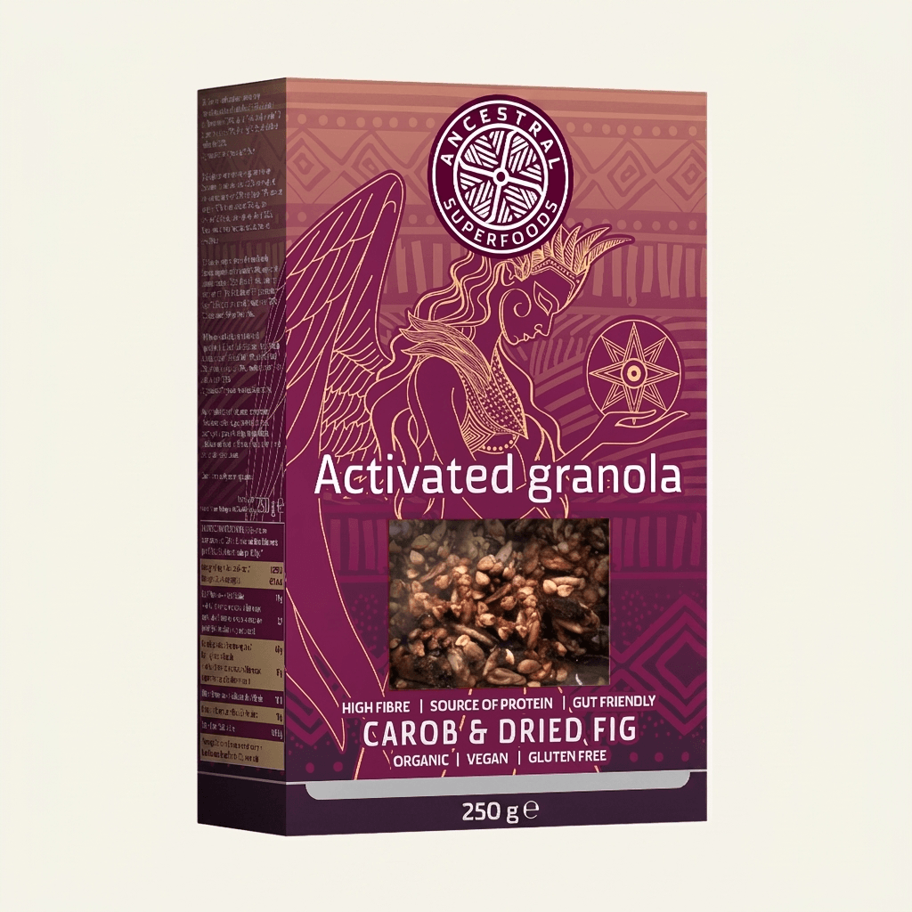 AURORA – crunchy, activated granola with carob and dried figs (Box of 6 × 250 g)