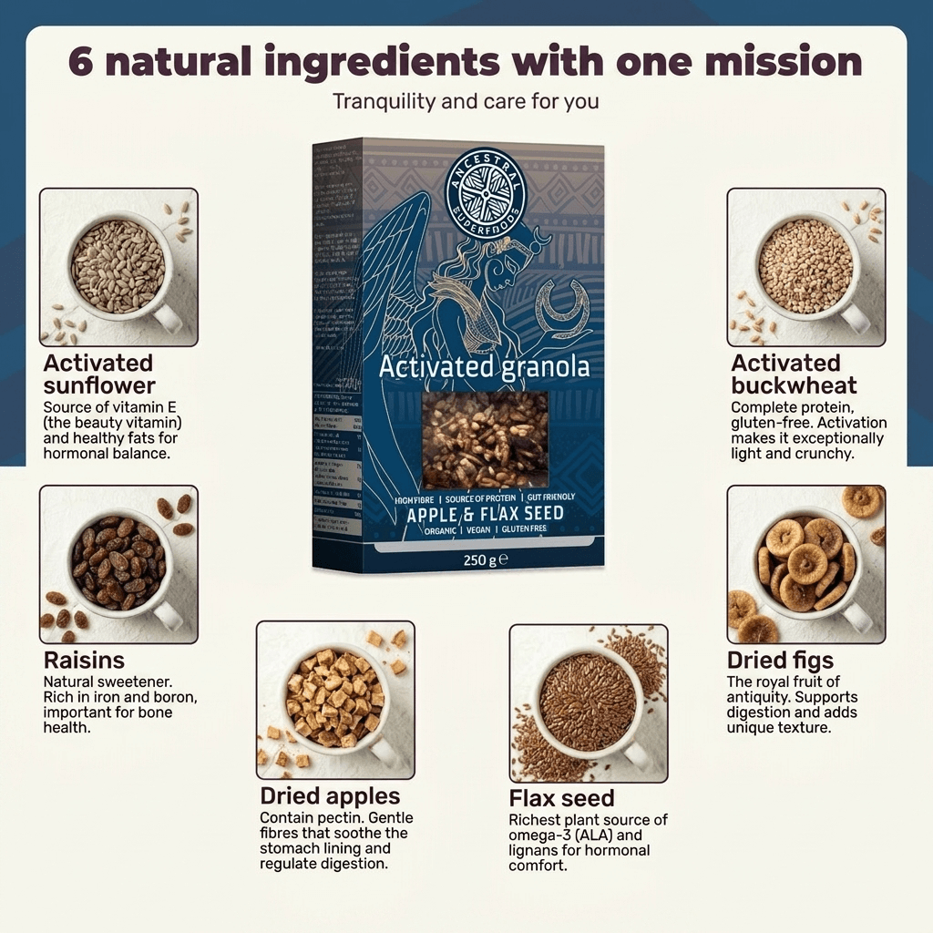 LUNA – hearty activated granola with apple and flaxseed (Box of 6 × 250 g)