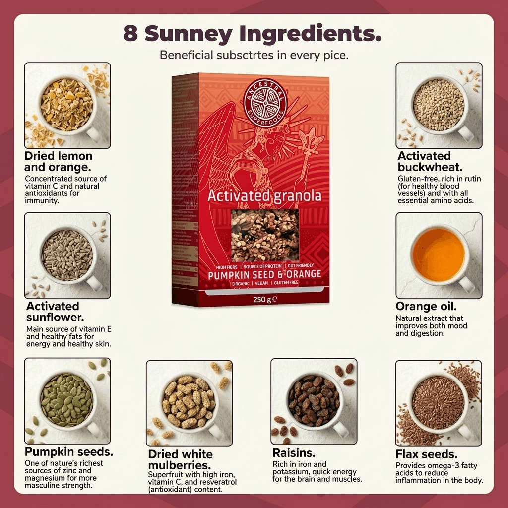 SOL – citrusy activated granola with pumpkin seeds and orange (Box of 6 × 250 g)